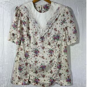 Whirlaway Frocks Vintage Blouse 16WP PETITE Wide Lace Collar Floral Cottage